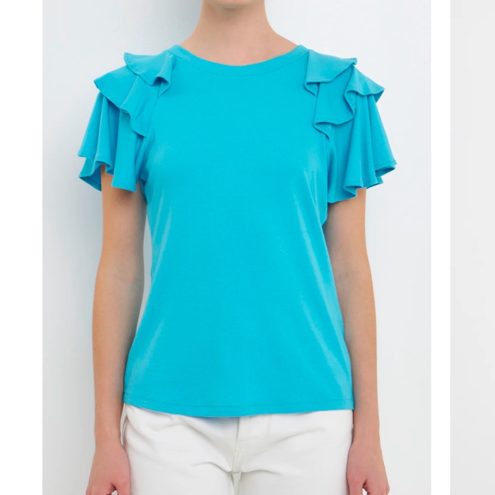 English Factory NWT Shoulder Ruffle Top Shirt Blouse 🔵 Sold Out